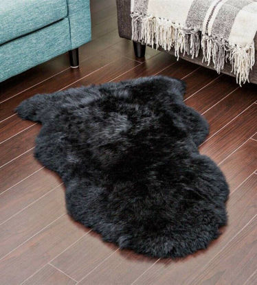 Picture of 100% Genuine Sheepskin Rug Lambskin Rug Wool Black 90CM Fluffy