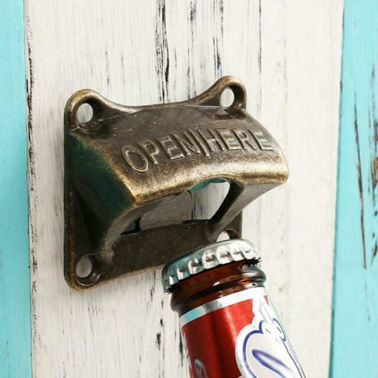 Picture of Metal Wall Mounted Bottle Opener Beer Cider Sparkling Crown Cap Barware Vintage Bronze