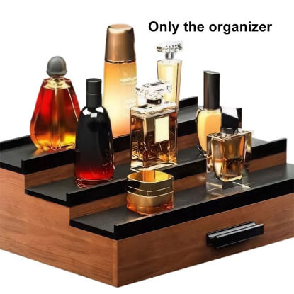 Picture of 3 Tier Wooden Cologne Perfume Display Stand Organizer Rack with Drawer Men Women