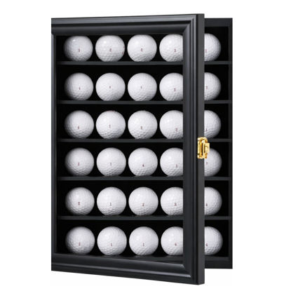 Picture of Golf Ball Display Case for 30 Balls Black Lockable Wall Mounted Golf Memorabilia