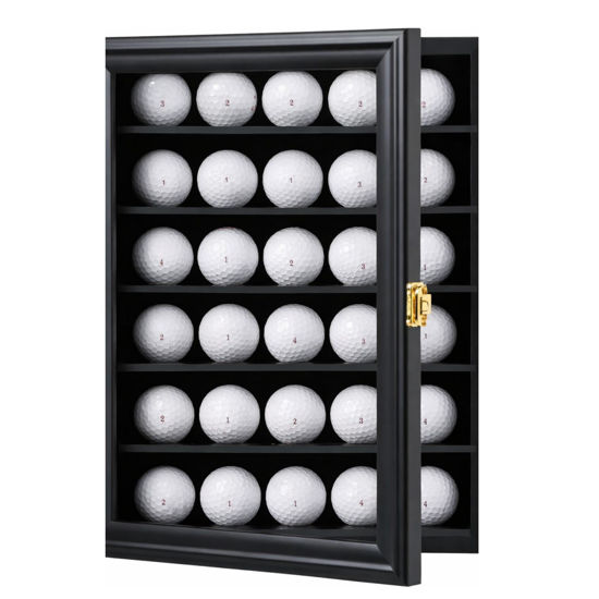 Picture of Golf Ball Display Case for 30 Balls Black Lockable Wall Mounted Golf Memorabilia