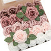 Picture of Artificial Flowers 25pcs Real Looking Burgundy Ombre Colors Foam Fake Roses with Stems for DIY Wedding Bouquets Bridal Shower Centerpieces Floral Arrangements Party Tables Home Decorations